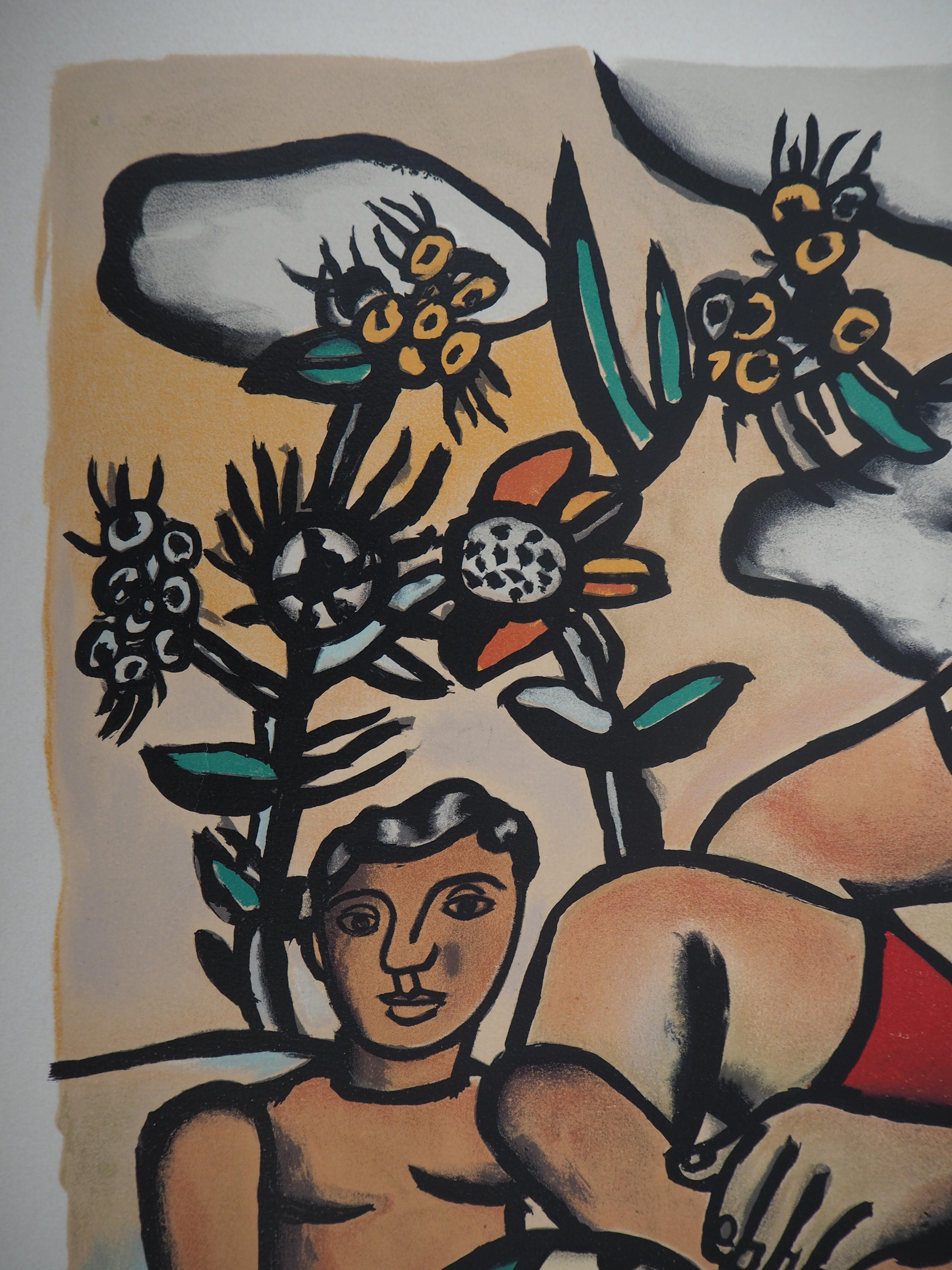 Mother and her two boys - Lithograph, 1953 2