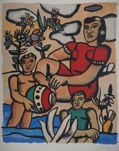 Mother and her two boys - Lithograph, 1953