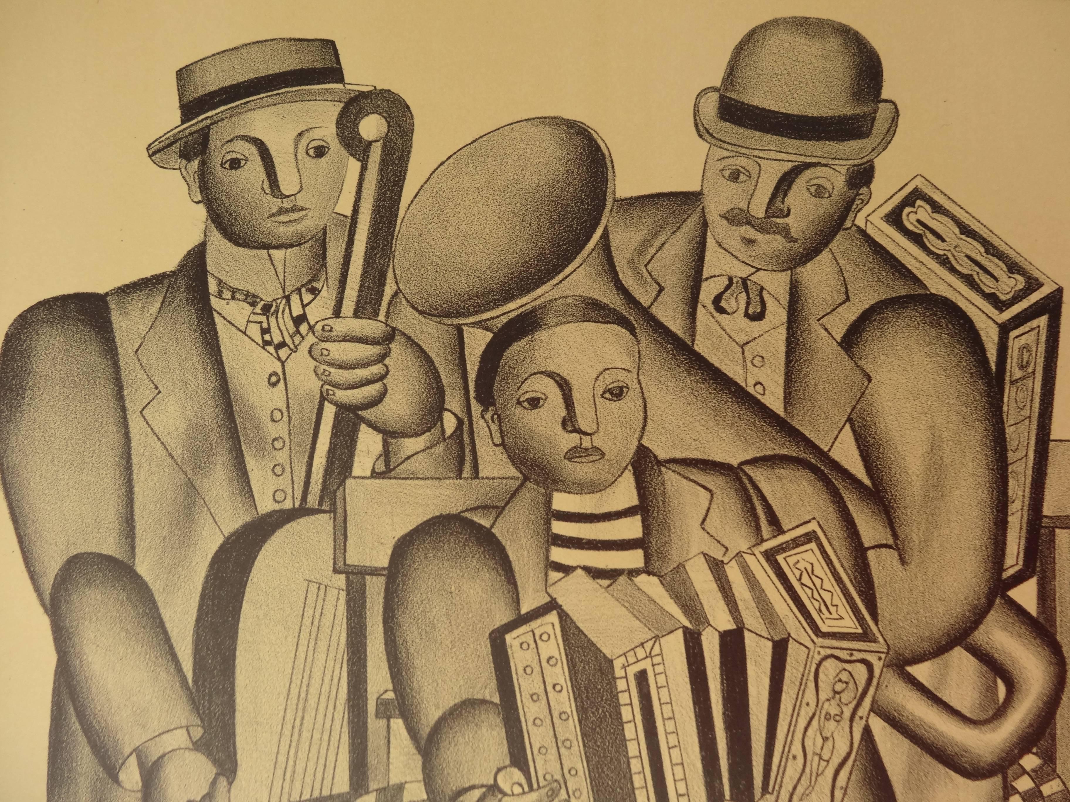 Music : The Orchestra - Lithograph poster - Berggruen / Mourlot 1975 - Brown Figurative Print by Fernand Léger