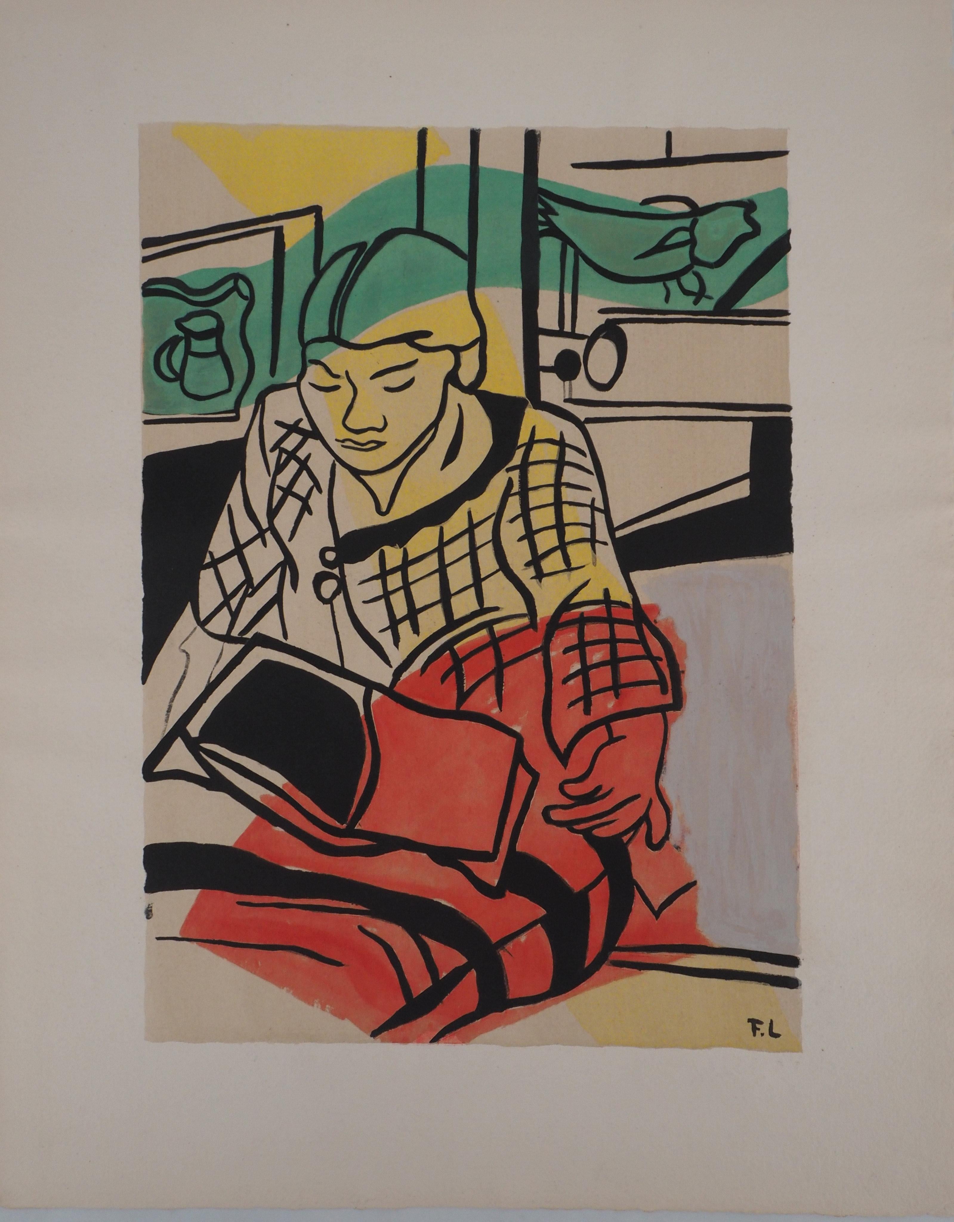 Fernand Léger Portrait Print - Nadia Reading - Lithograph and Stencil, 1959