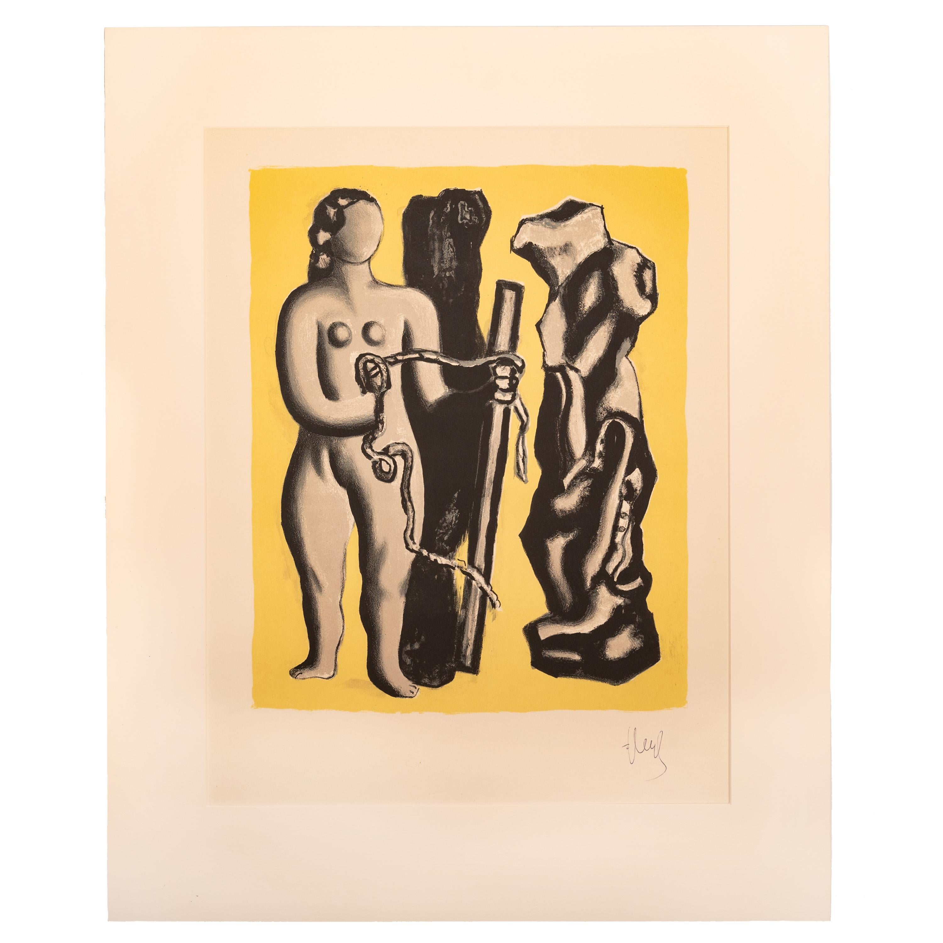 Fernand Léger Figurative Print - Original French MCM Modernist Signed Abstract Lithograph Fernand Leger 1952