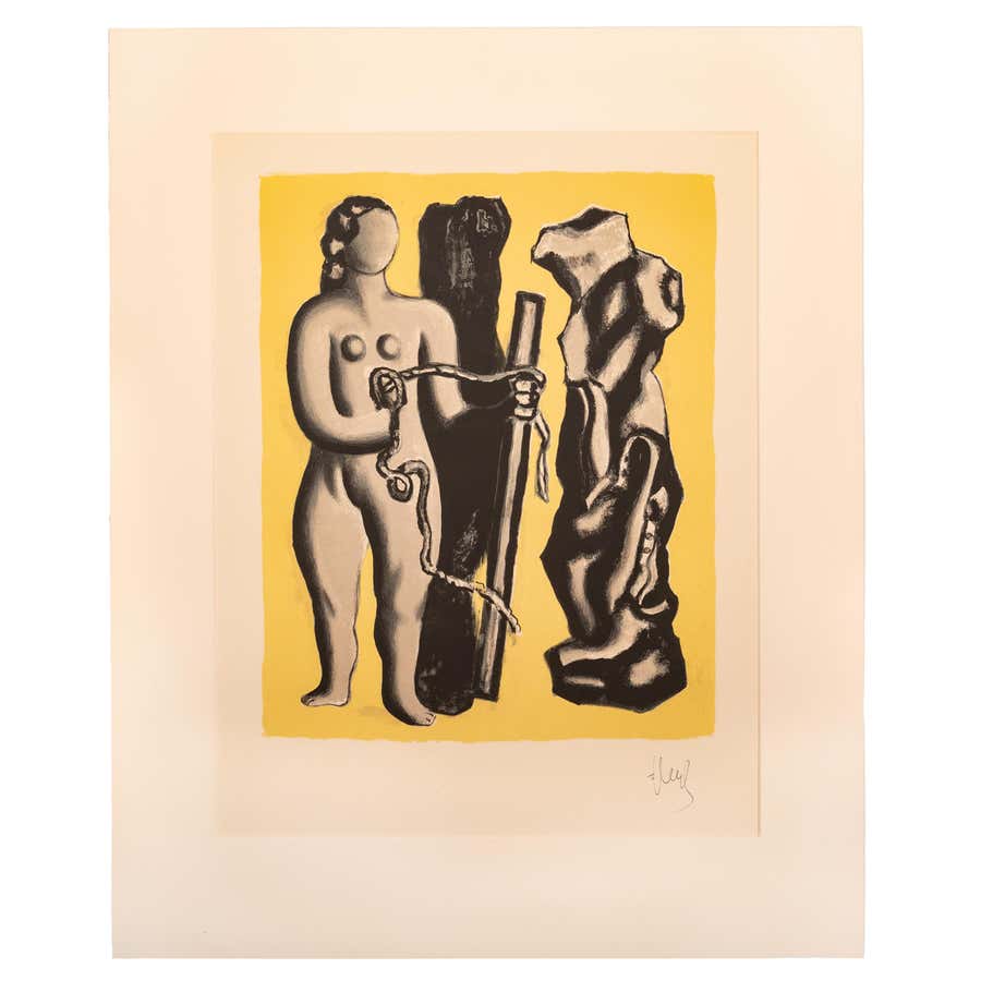 Original French MCM Modernist Signed Abstract Lithograph Fernand Leger 1952