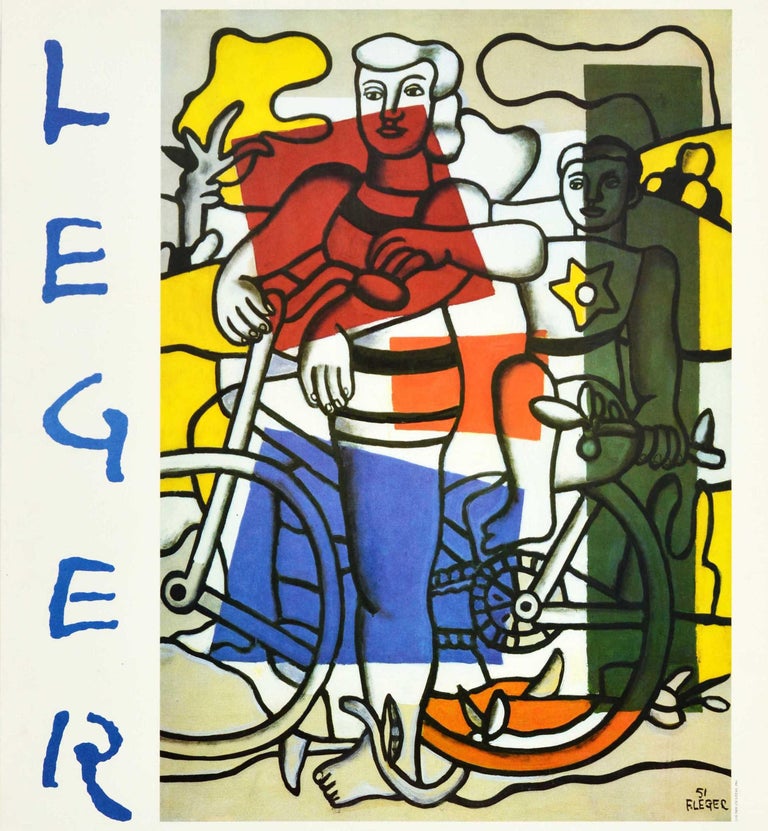 Original vintage advertising poster for an exhibition of work by Fernand Leger (1881-1955) held from 8 April to 22 May 1983 at the Fundacion Juan March Foundation (established 1955) featuring a colourful abstract design by the artist of people