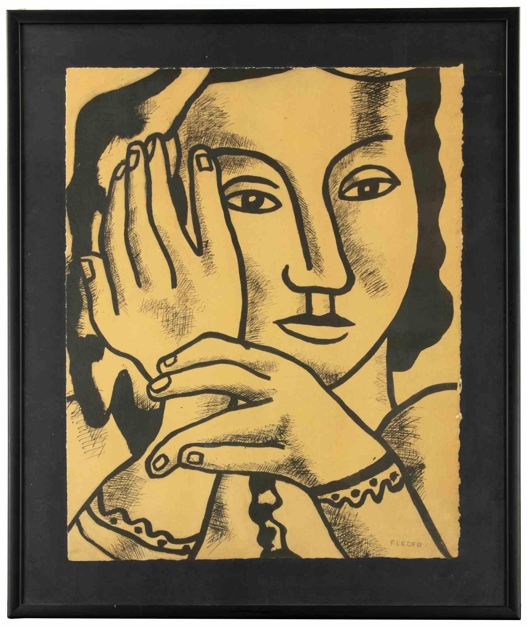 Lithograph realized after Fernand Léger in 1959, on Moulin Richard de Bas paper.

Monogrammed in the plate.

It belongs to the suite "Contrastes", printed by Daniel Jacomet and published by "Au Vent d'Arles".

Edition of 300.

Framed under
