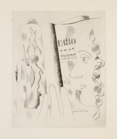 Profil de Femme, gravure à la pointe sèche moderne de Fernand Leger