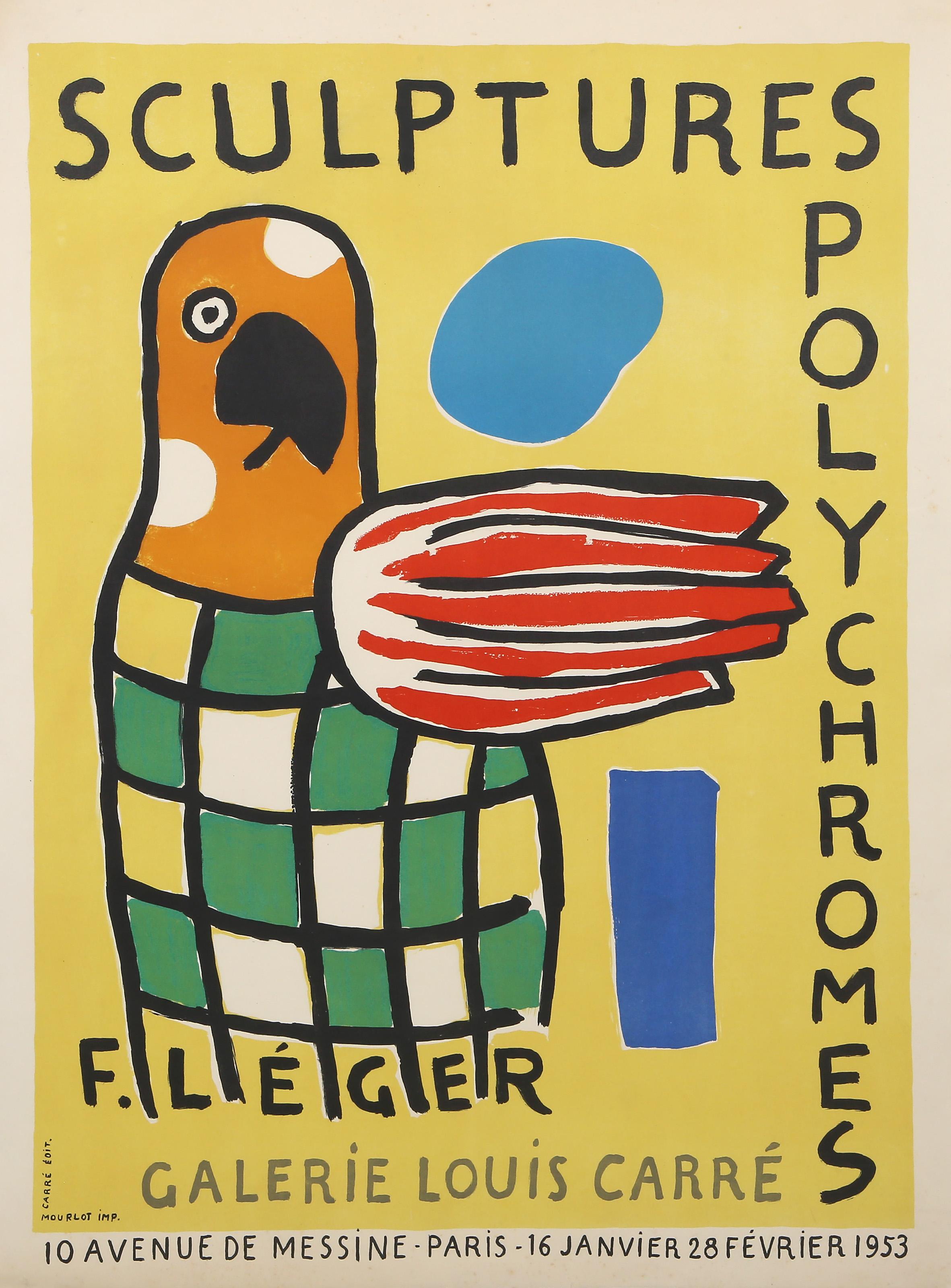 Fernand Léger, Français (1881 -1955) - Sculptures Polychromes à la Galerie Louis Carrs, Année :  1953, Medium :  Affiche lithographique, Taille :  25.25 x 18.75 in. (64.14 x 47.63 cm), Imprimeur :  Carrs, Editeur, Editeur :  Mourlot, Paris,