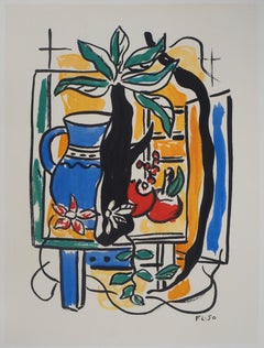 Bodegón con jarra azul y frutas - Litografía y plantilla, 1950