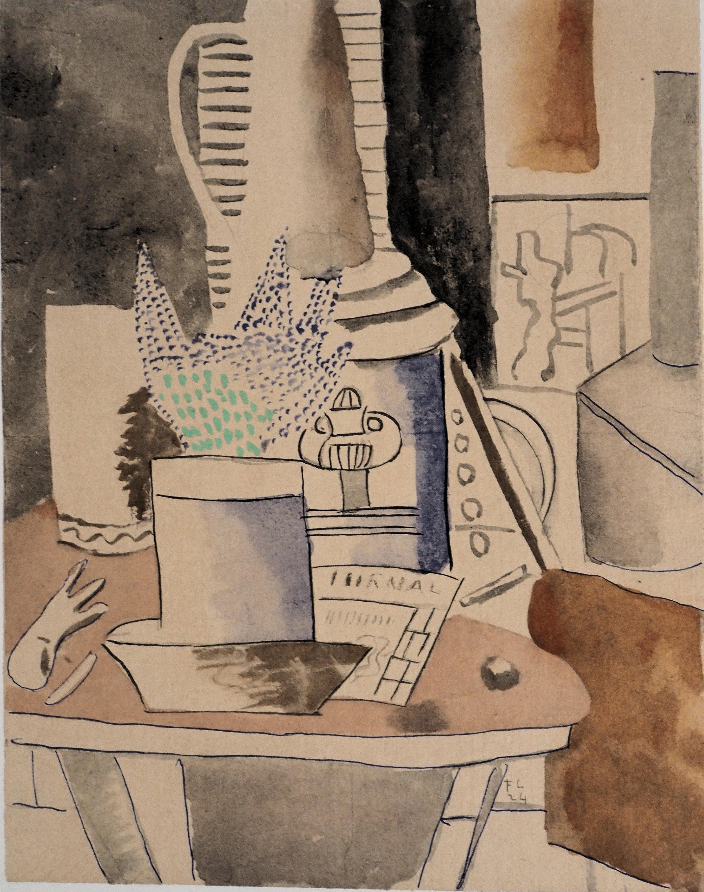 Still life with Journal and Flowers - Lithograph and Stencil, 1959 - Print by Fernand Léger