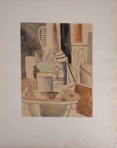 Still life with Journal and Flowers - Lithograph and Stencil, 1959