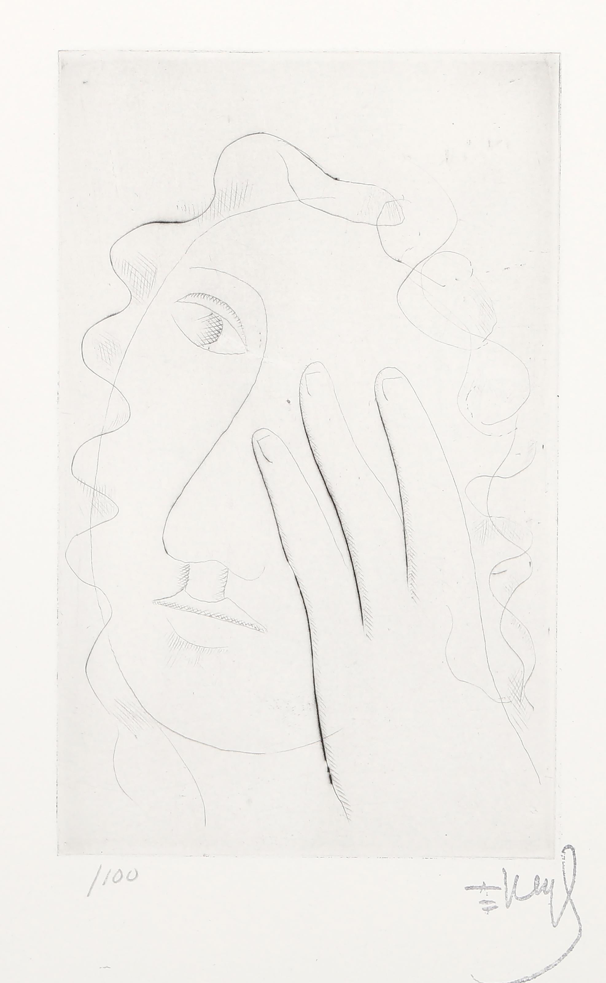 Fernand Léger Abstract Print - Tete De Femme, Modern Drypoint Etching by Fernand Leger