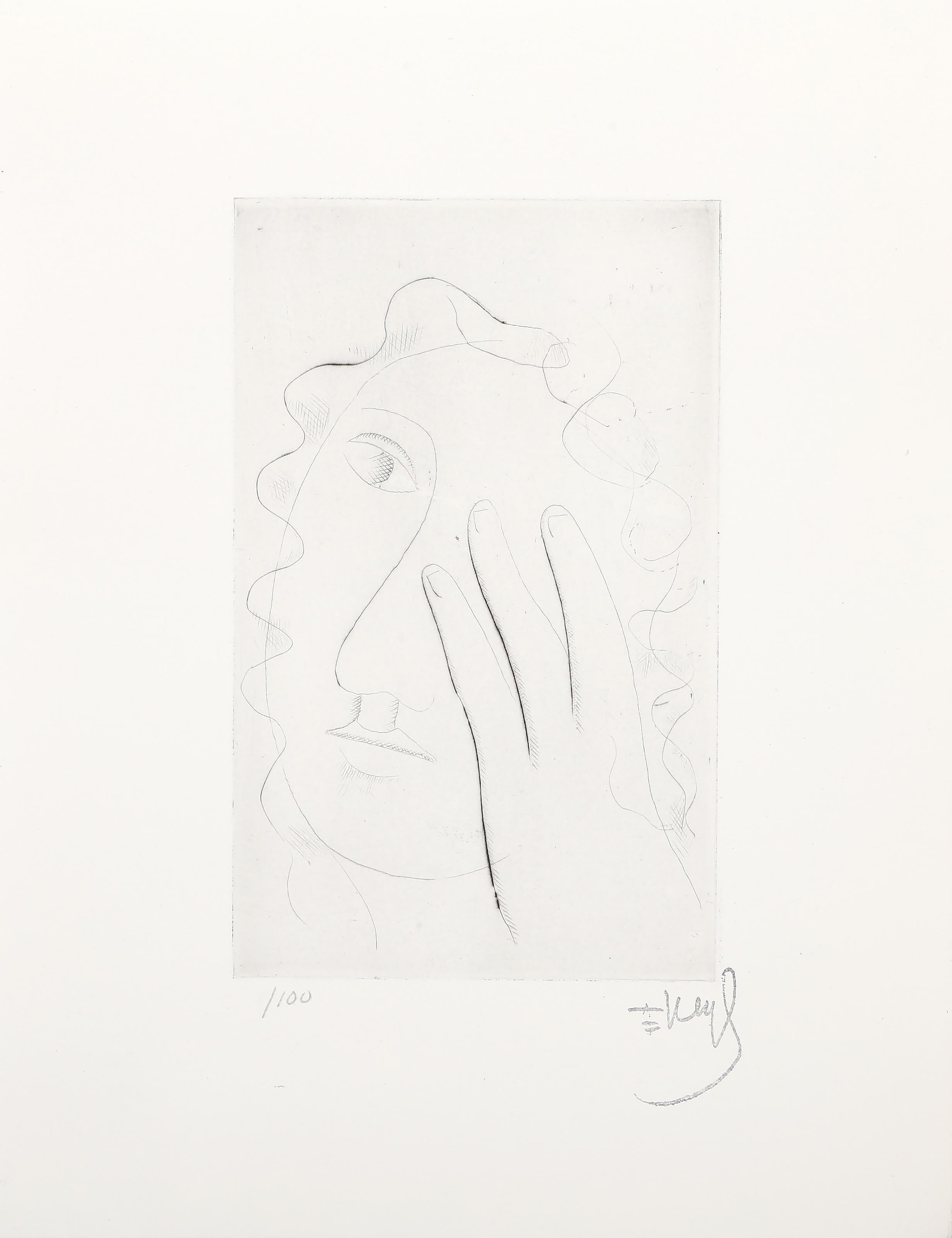 Tete De Femme, Modern Drypoint Etching by Fernand Leger - Beige Abstract Print by Fernand Léger