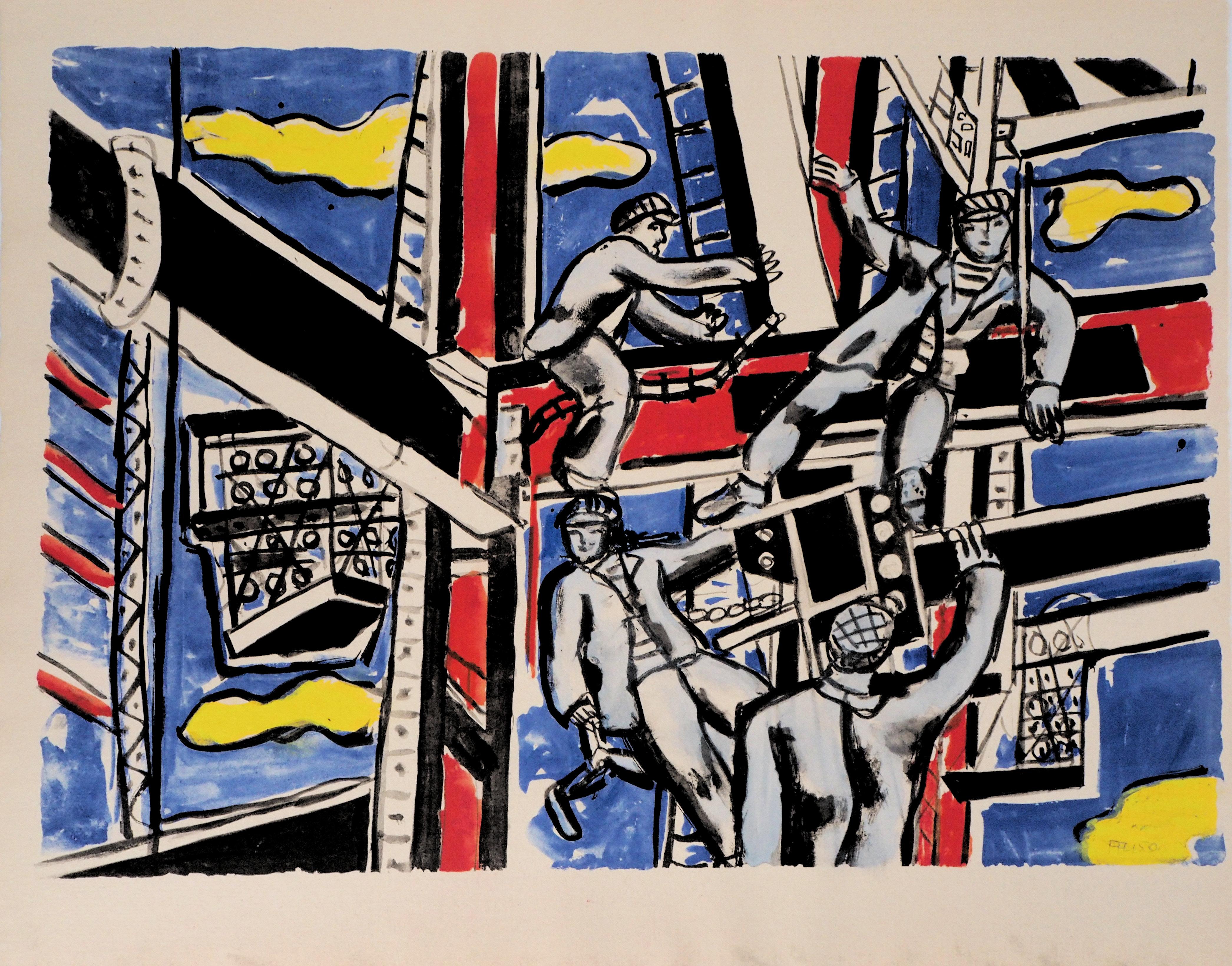 Fernand Léger Figurative Print -  The Builders - Lithograph and Stencil, 1959
