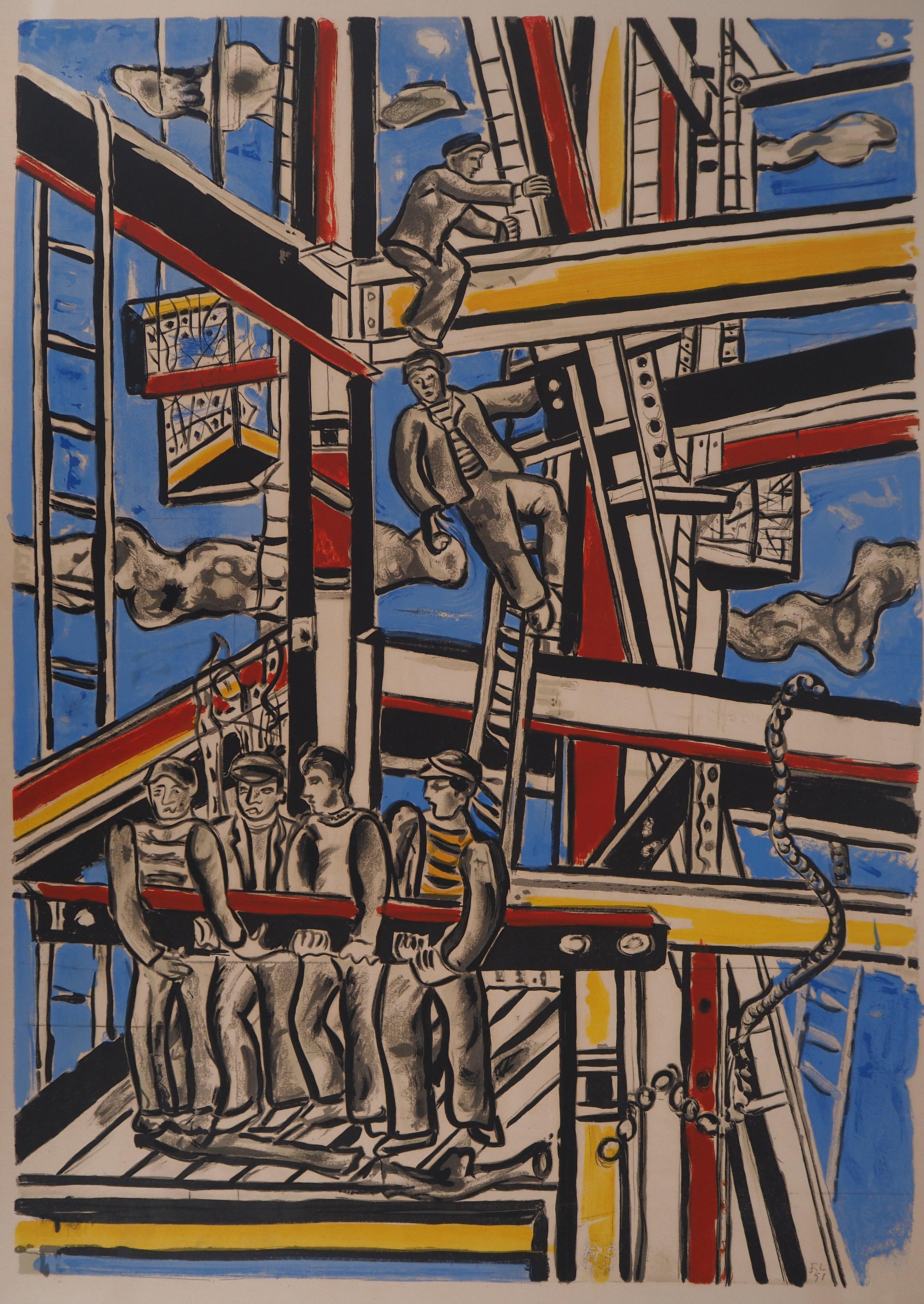 I costruttori (Grattacielo) - Litografia originale (Mourlot) - Print Moderno di Fernand Léger