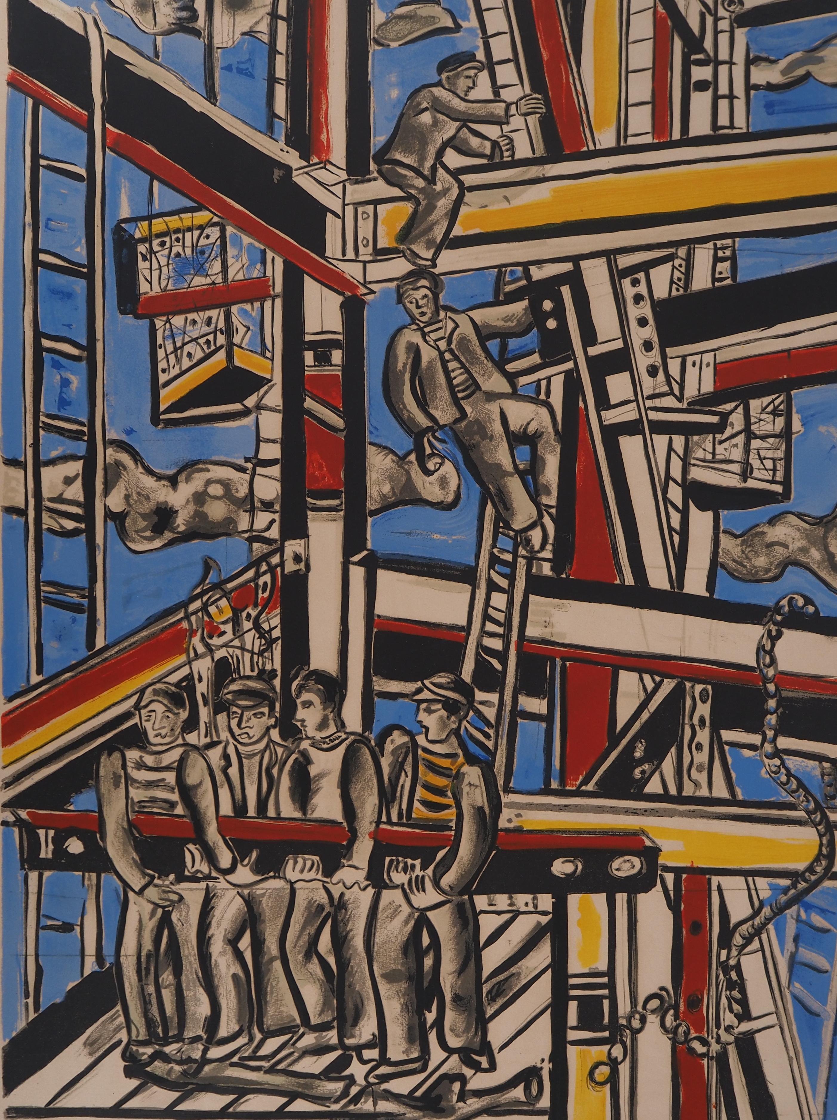 I costruttori (Grattacielo) - Litografia originale (Mourlot) - Figurative Print Grigio di Fernand Léger