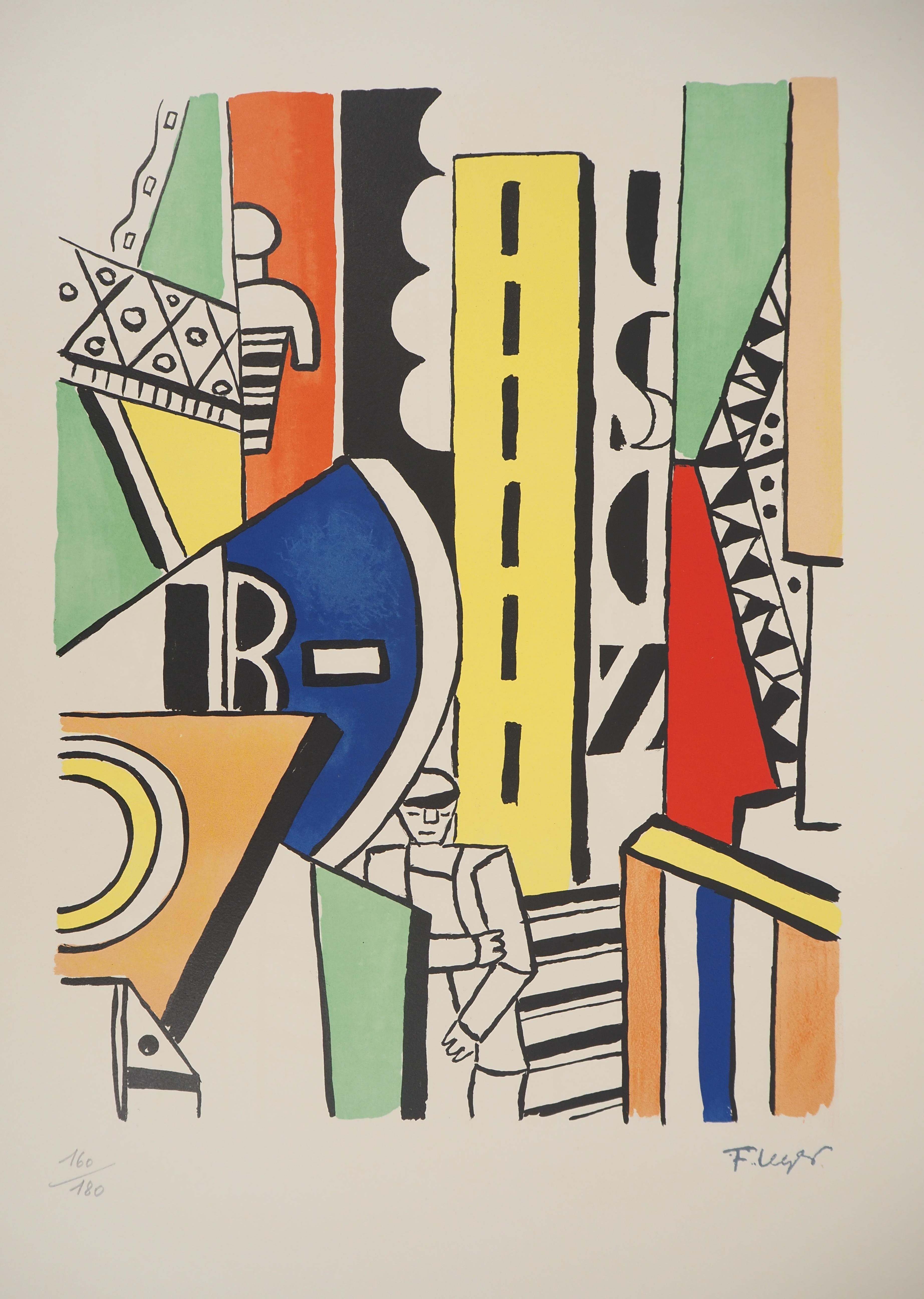 The city : Man in the city - Original lithograph, HANDSIGNED, 1959 - Modern Print by Fernand Léger