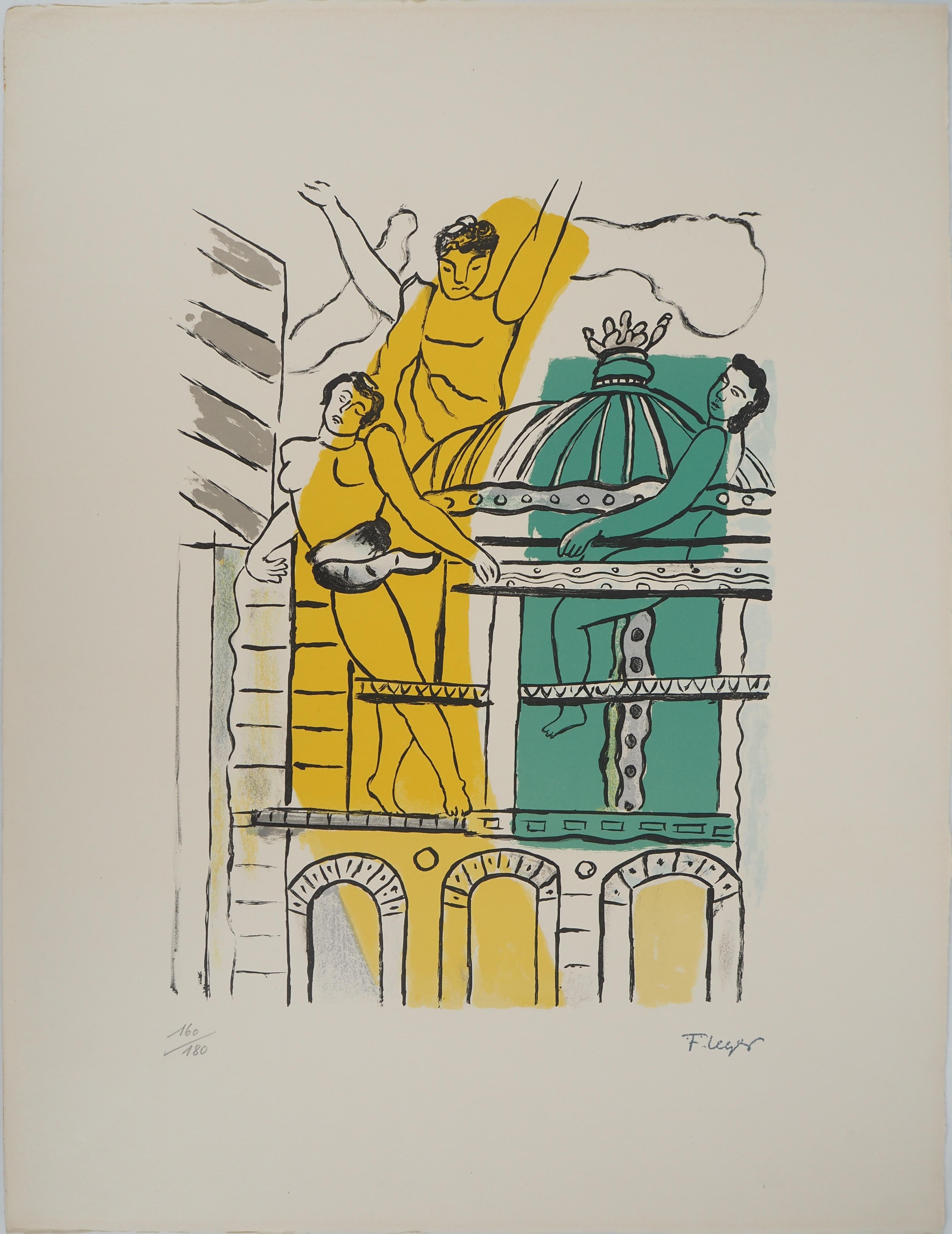 The city, The Opéra Garnier - Original lithograph, HANDSIGNED, 1959