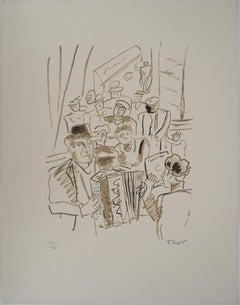 The city, The Parisian Café - Original lithograph, HANDSIGNED, 1959