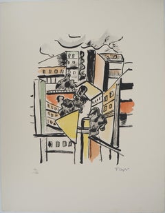 Vintage The city, The roofs - Original lithograph, HANDSIGNED, 1959