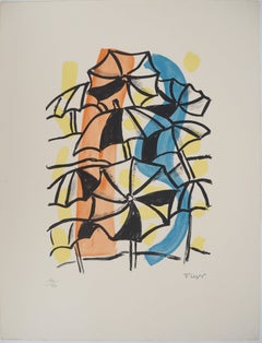 The city, The umbrellas - Original lithograph, HANDSIGNED, 1959