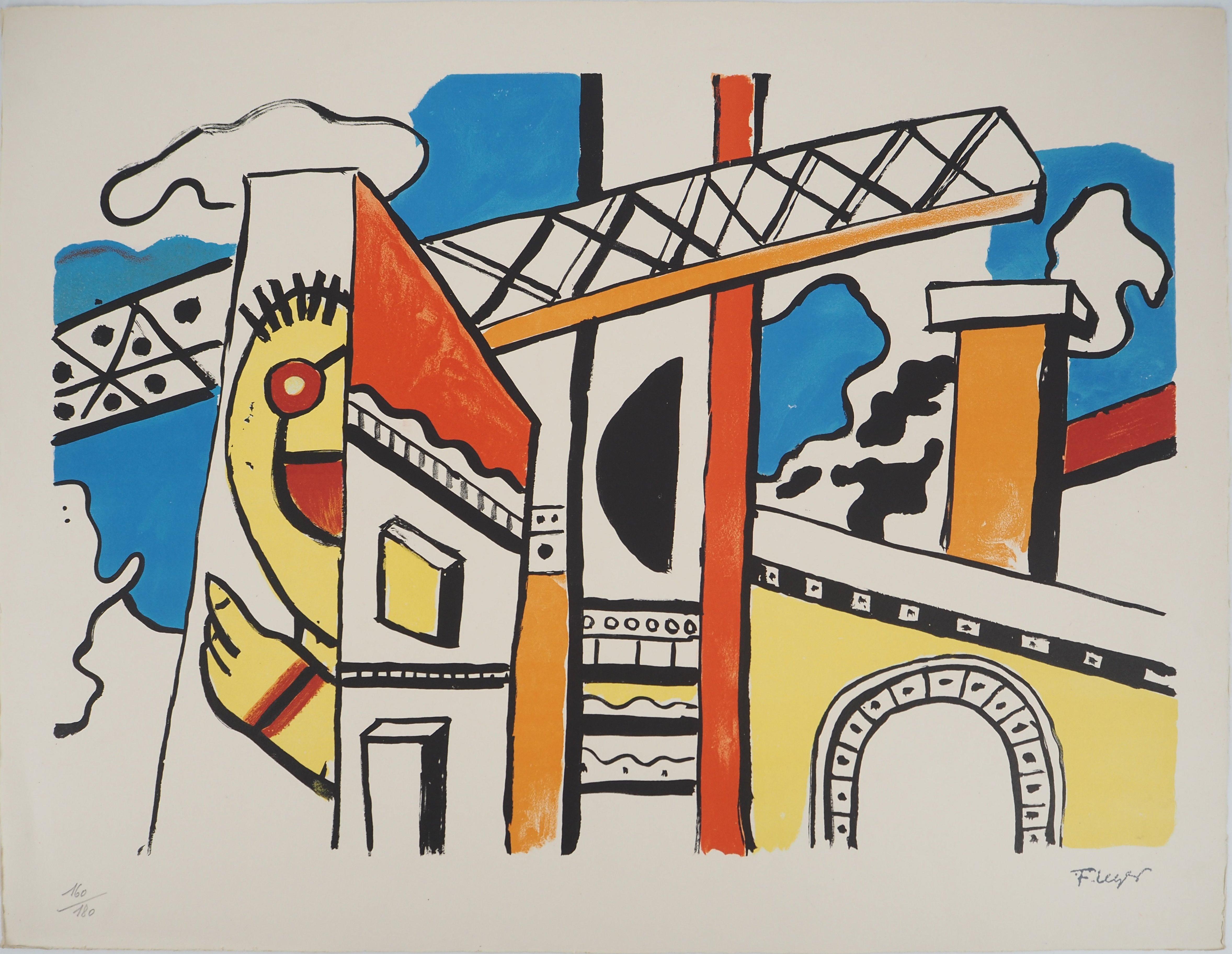 The city, The Viaduct - Original lithograph, HANDSIGNED, 1959