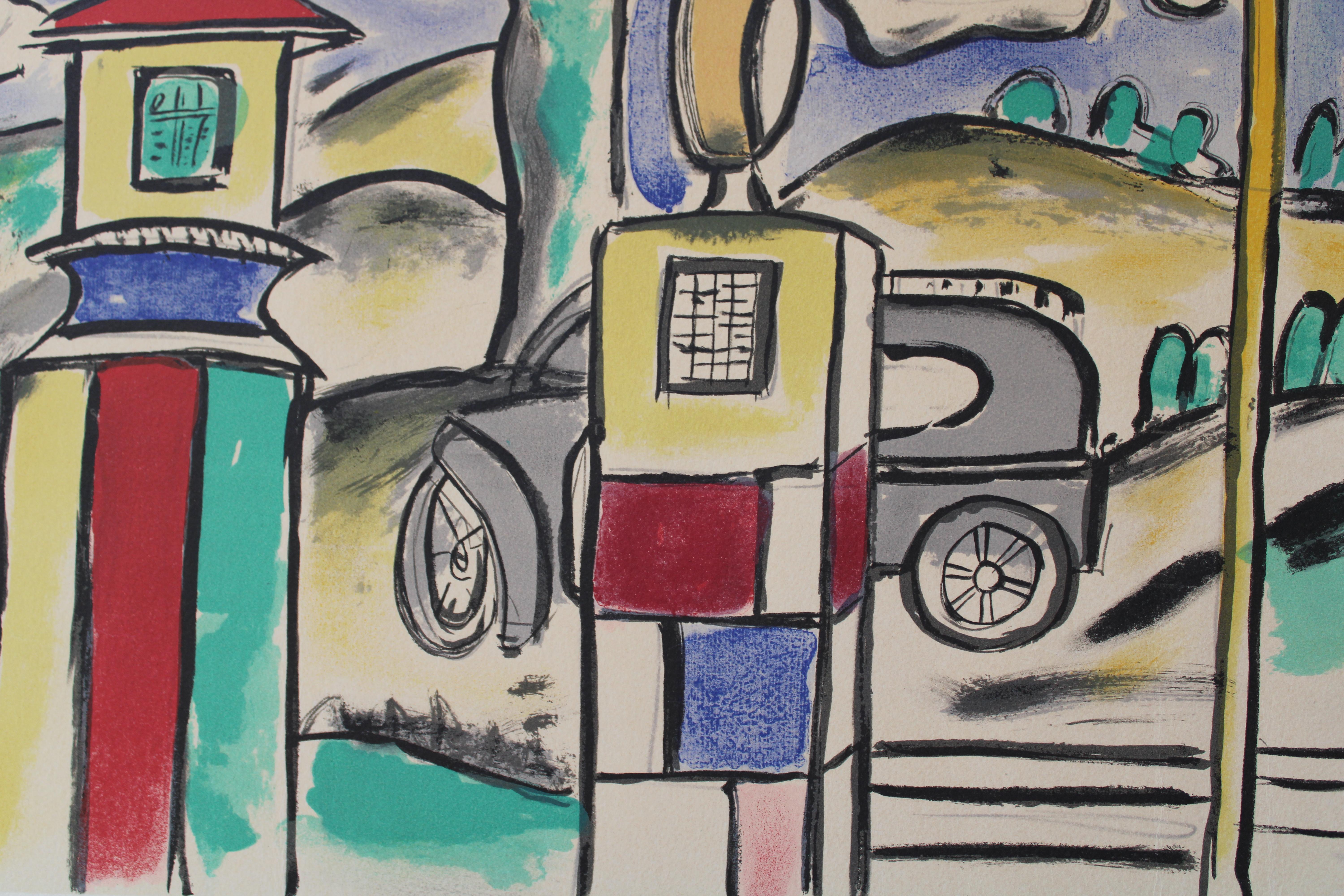 The petrol station, The etude for the city Paper, lithograph 2/300, 34x45cm - Print by Fernand Léger