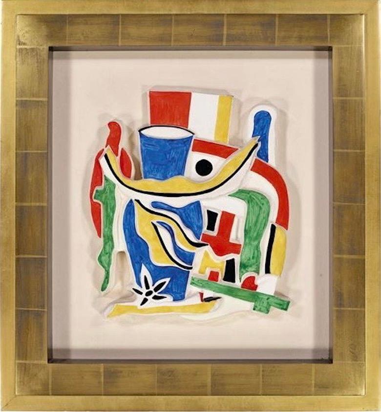 Fernand Léger Abstract Sculpture - Composition au Vase Bleu, Ceramic Relief