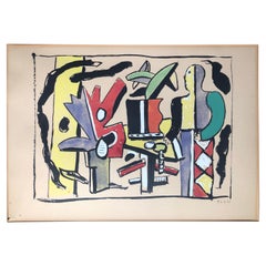 Fernand Léger Silk Screen Dated 1936 Signed On Reverse Composition