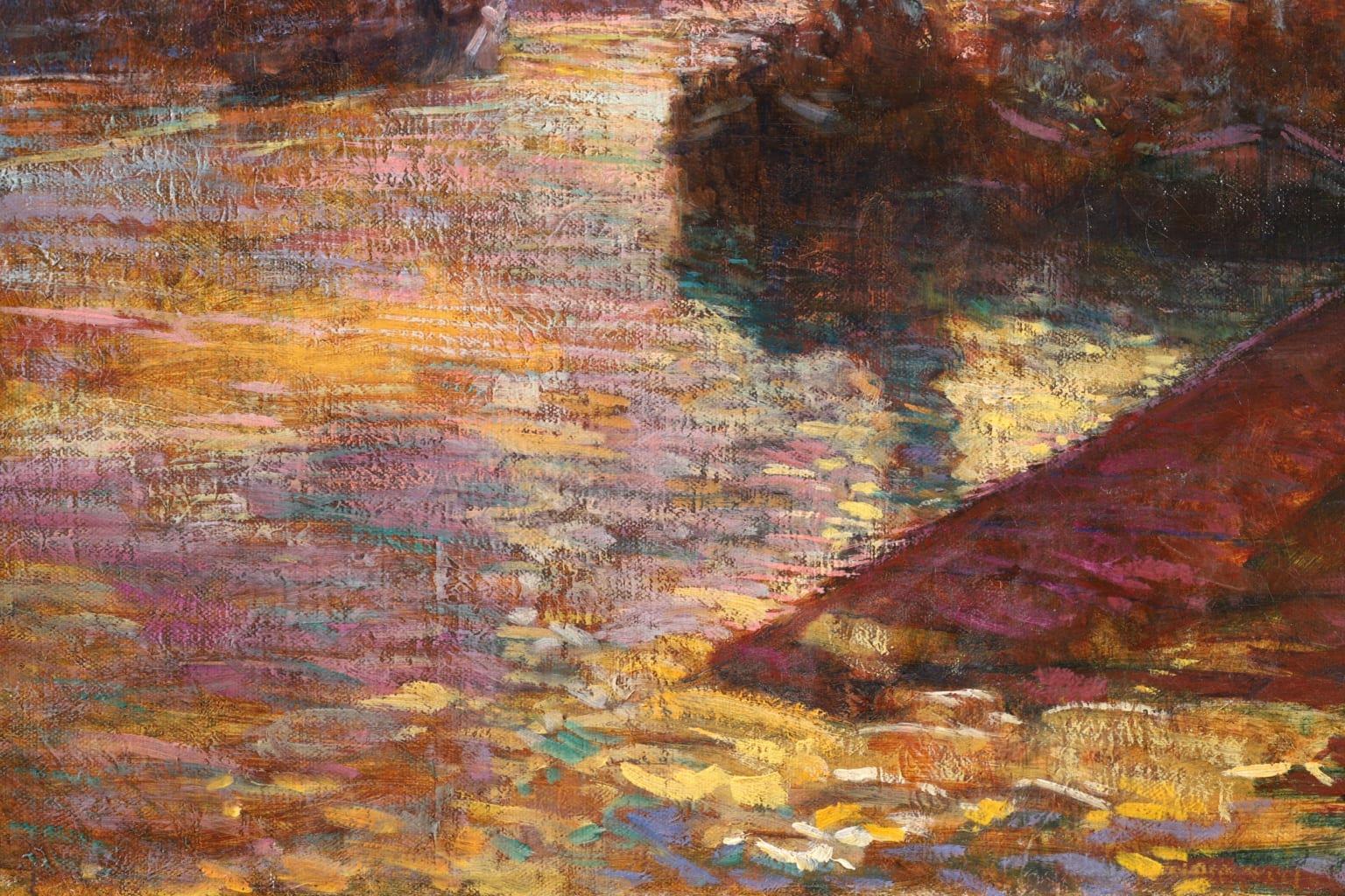 Sunset - Rouen - Post Impressionist Oil, Riverscape by Fernand Leon Lucien Guey 3