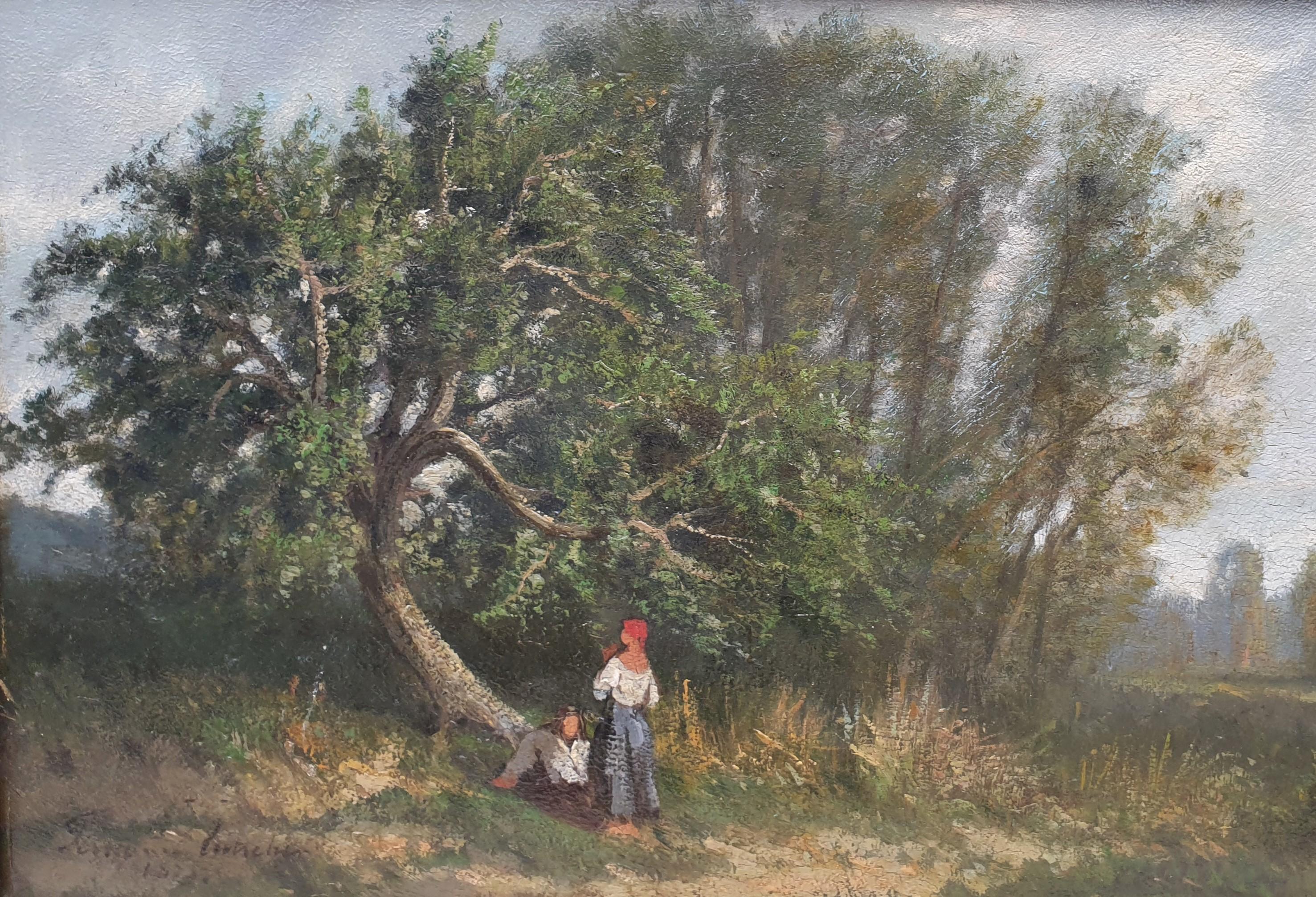 Paesaggio francese vicino ad Angers Francia 19° barbizon Olio su tavola legno - Painting Scuola di Barbizon di Fernand LUTSCHER