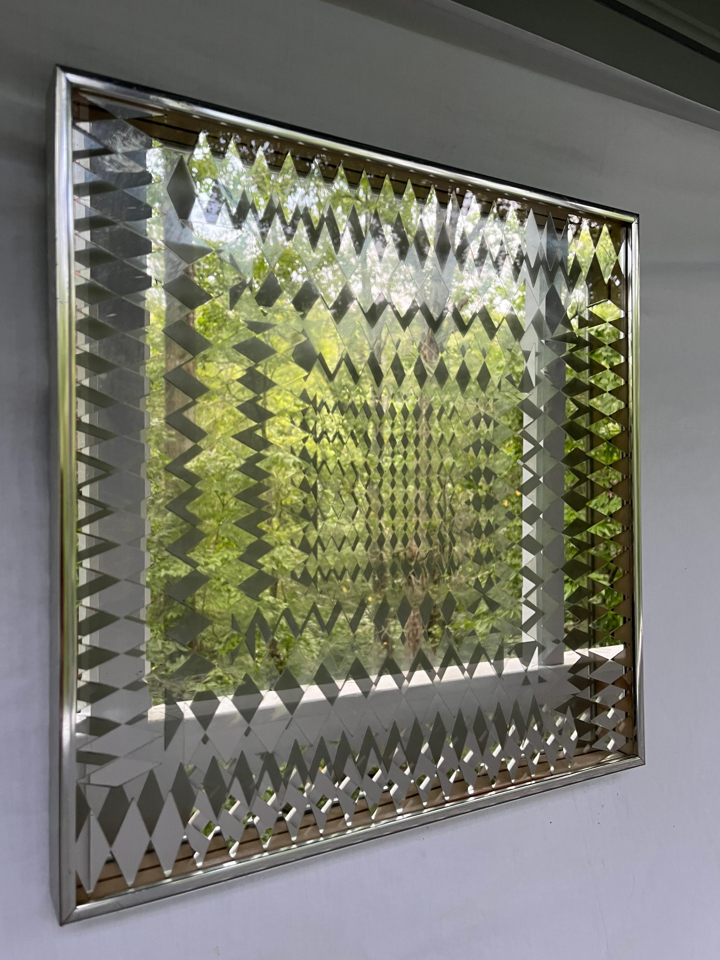 Aluminum Fernand Mann Vintage Op Art Silk Screened Mirror by Modern Classics New York