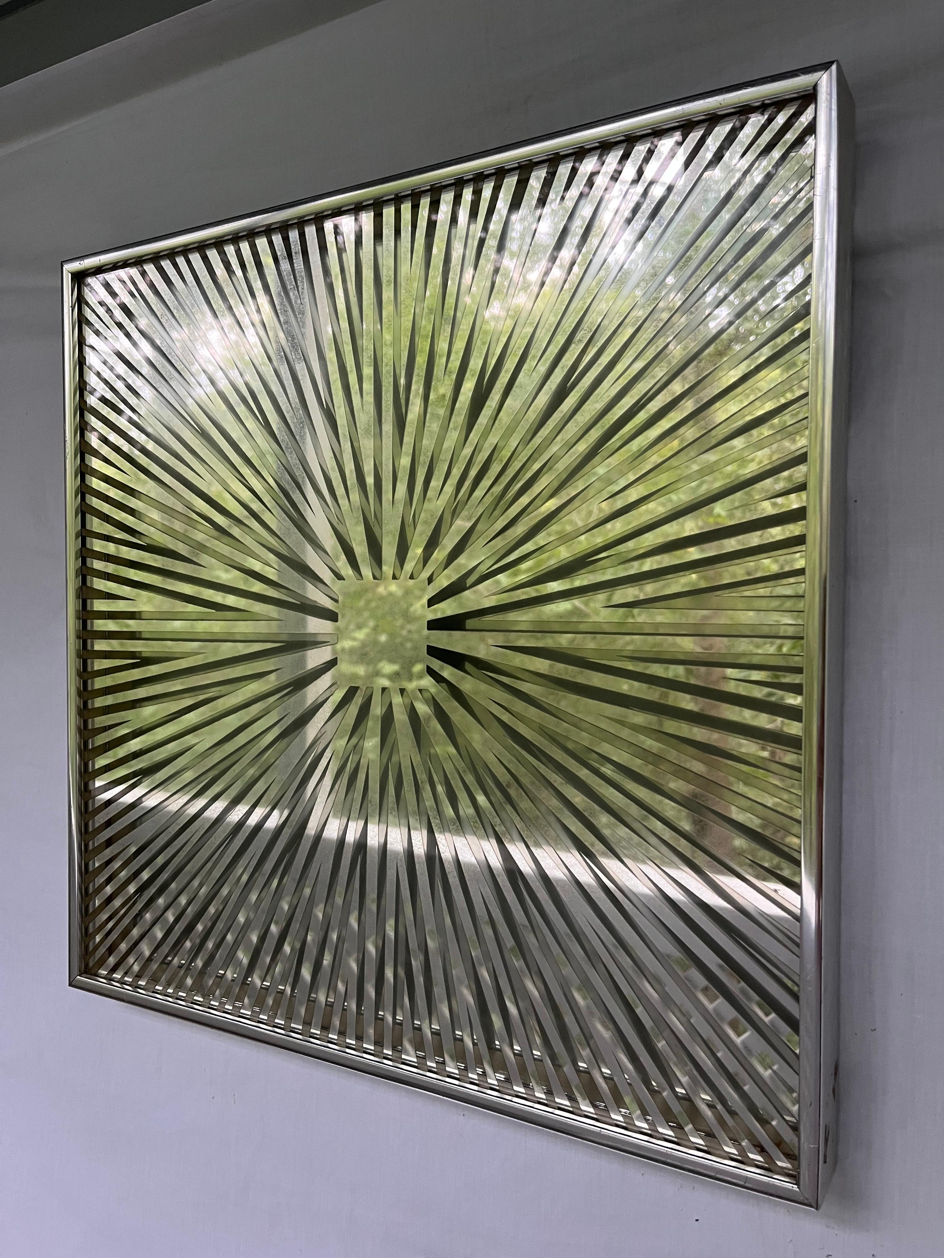 Aluminum Fernand Mann Vintage Op Art Silk Screened Mirror by Modern Classics New York