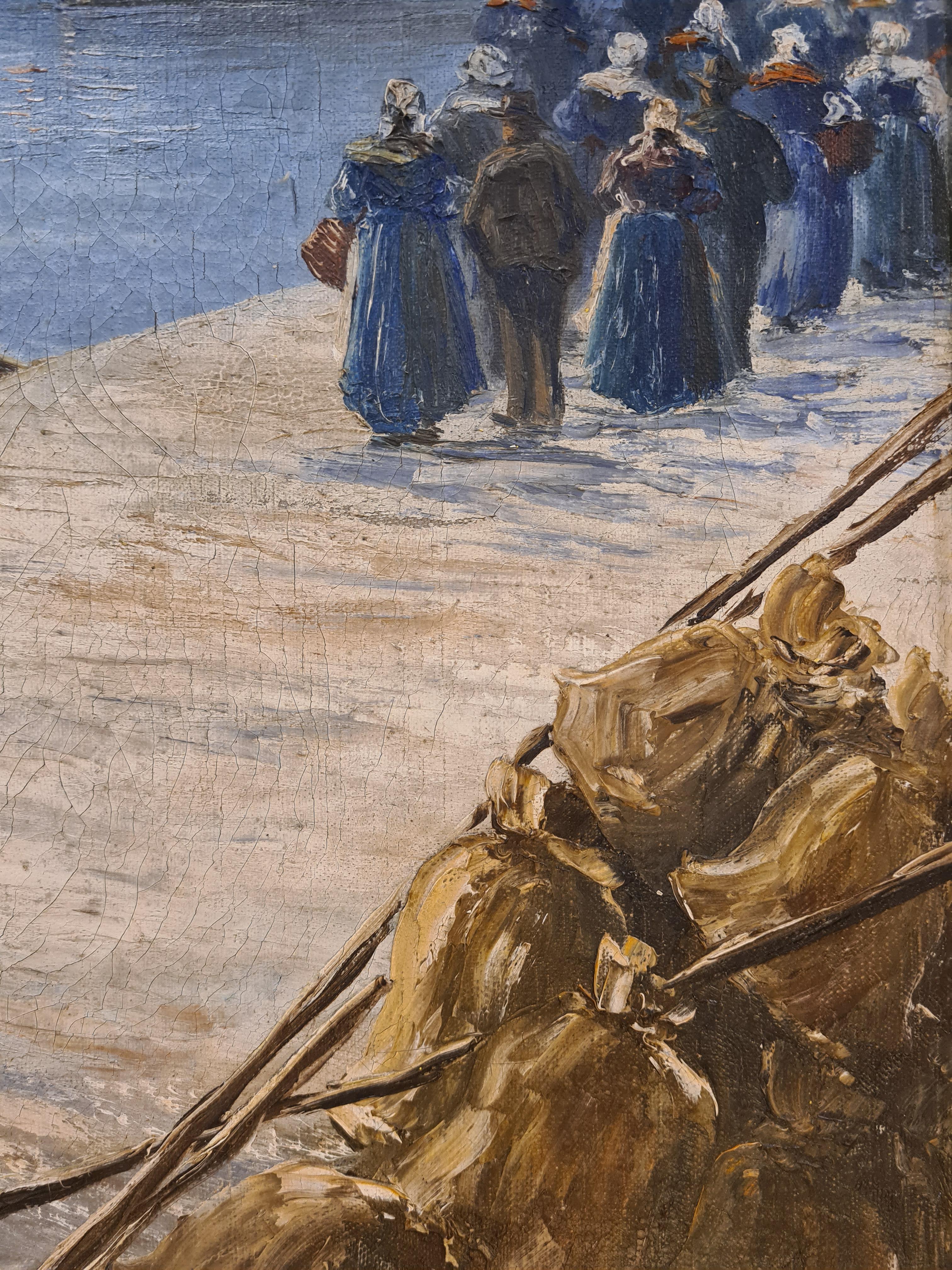 Barcos de vela en el mar, Capriccio marino muy grande e imponente, Óleo sobre lienzo - Figurative Painting Gris de Fernand-Marie-Eugène Le Gout-Gérard