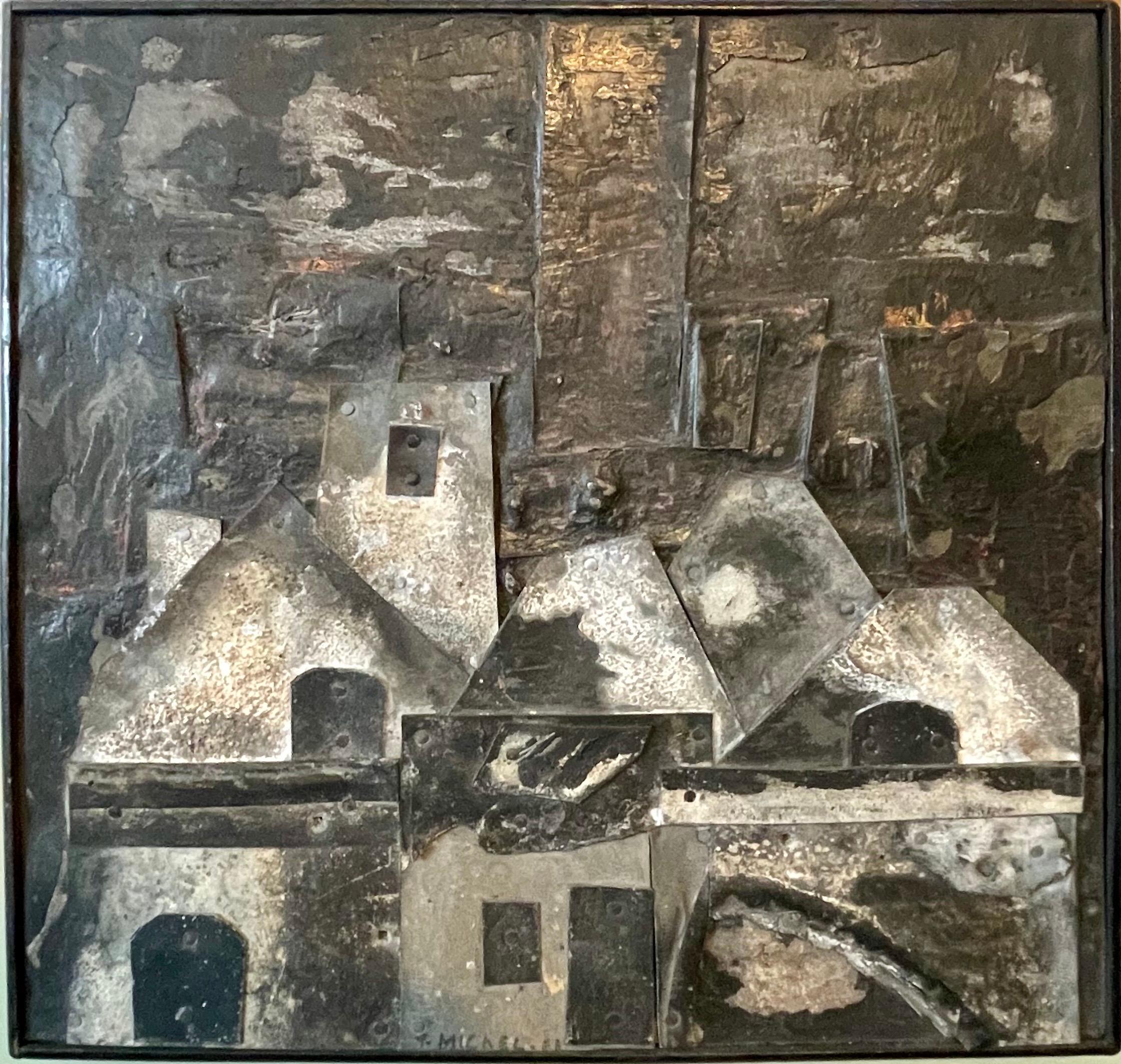 Outsider Art Brut Francese Media Mista Zinco Assemblage Scultura Collage Pittura