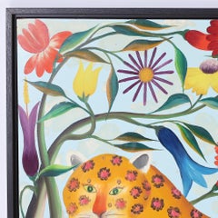 Fernand Pierre Mid Century Haitian Painting of a Leopard