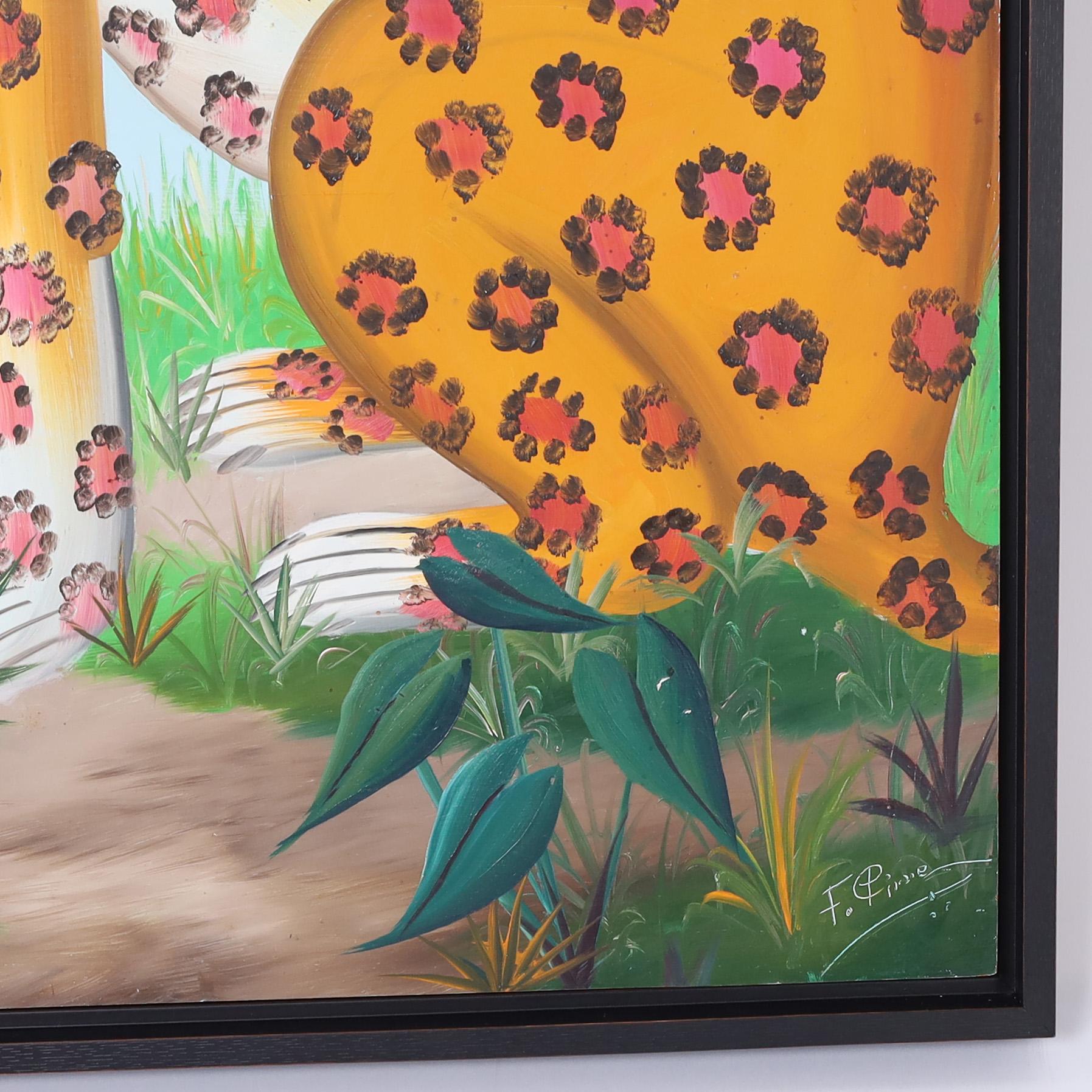 Fernand Pierre Peinture haïtienne du milieu du siècle représentant un léopard en vente 3