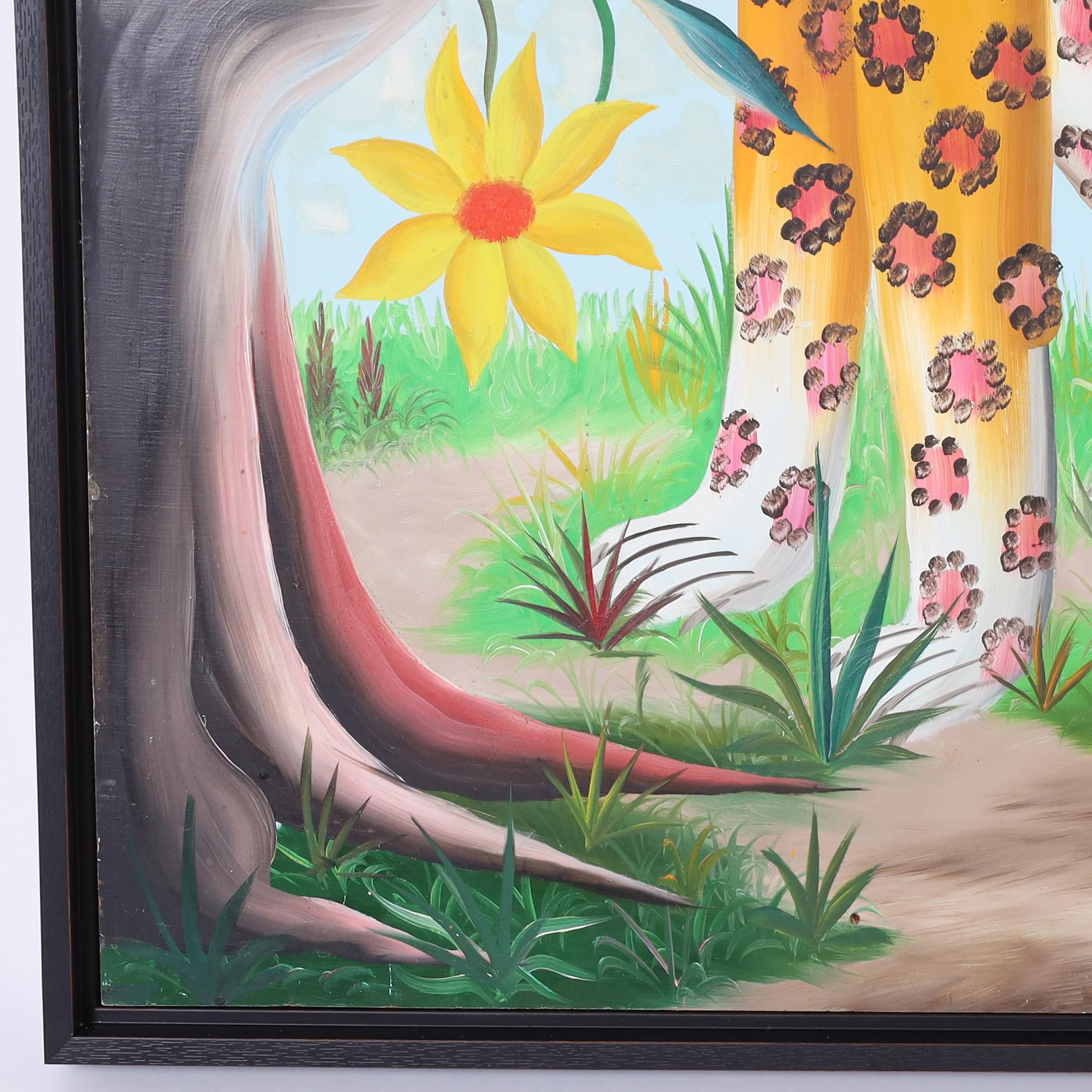 Fernand Pierre Peinture haïtienne du milieu du siècle représentant un léopard en vente 4