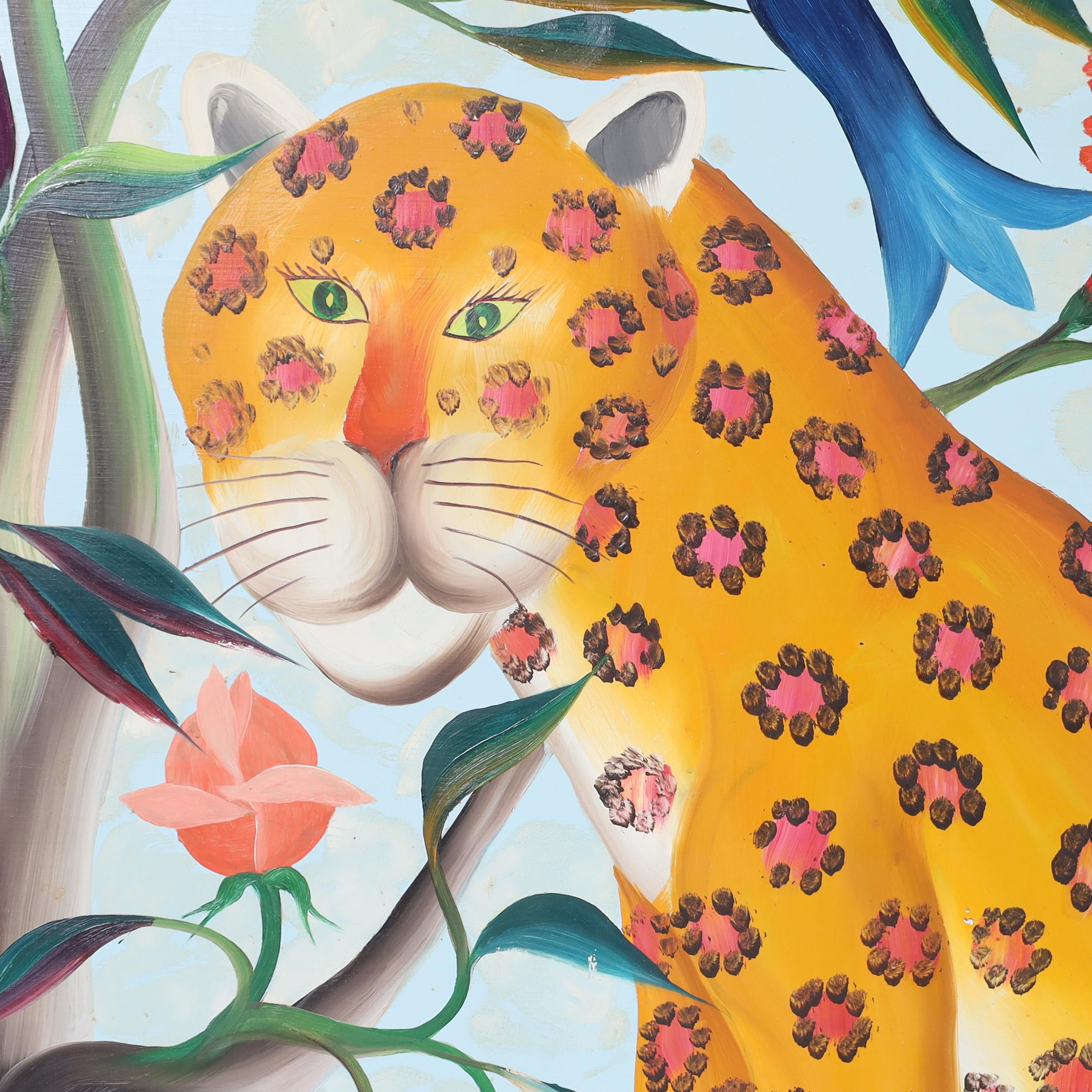 Fernand Pierre Peinture haïtienne du milieu du siècle représentant un léopard en vente 5