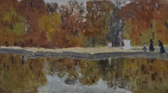 Fernand Piet (1869-1942) Paysage de jardin d'automne, huile sur panneau