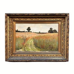 Oil on panel Impressionist “Walking through Wheat Fields”, Fernand Quignon