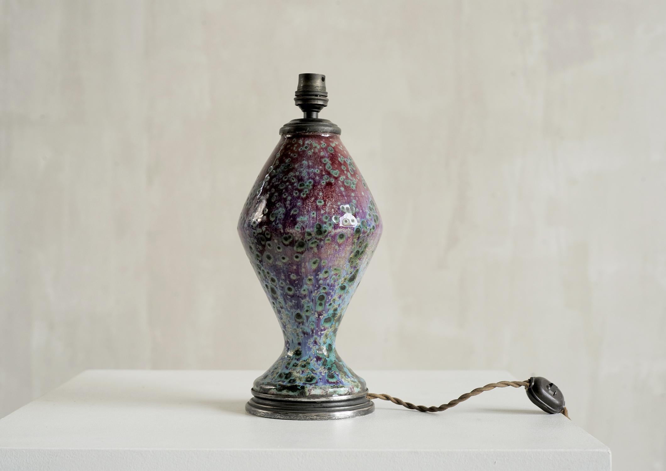 Fernand Rumebe '1875-1952', Enamelled Sandstone Lamp, France 1920 For Sale 6