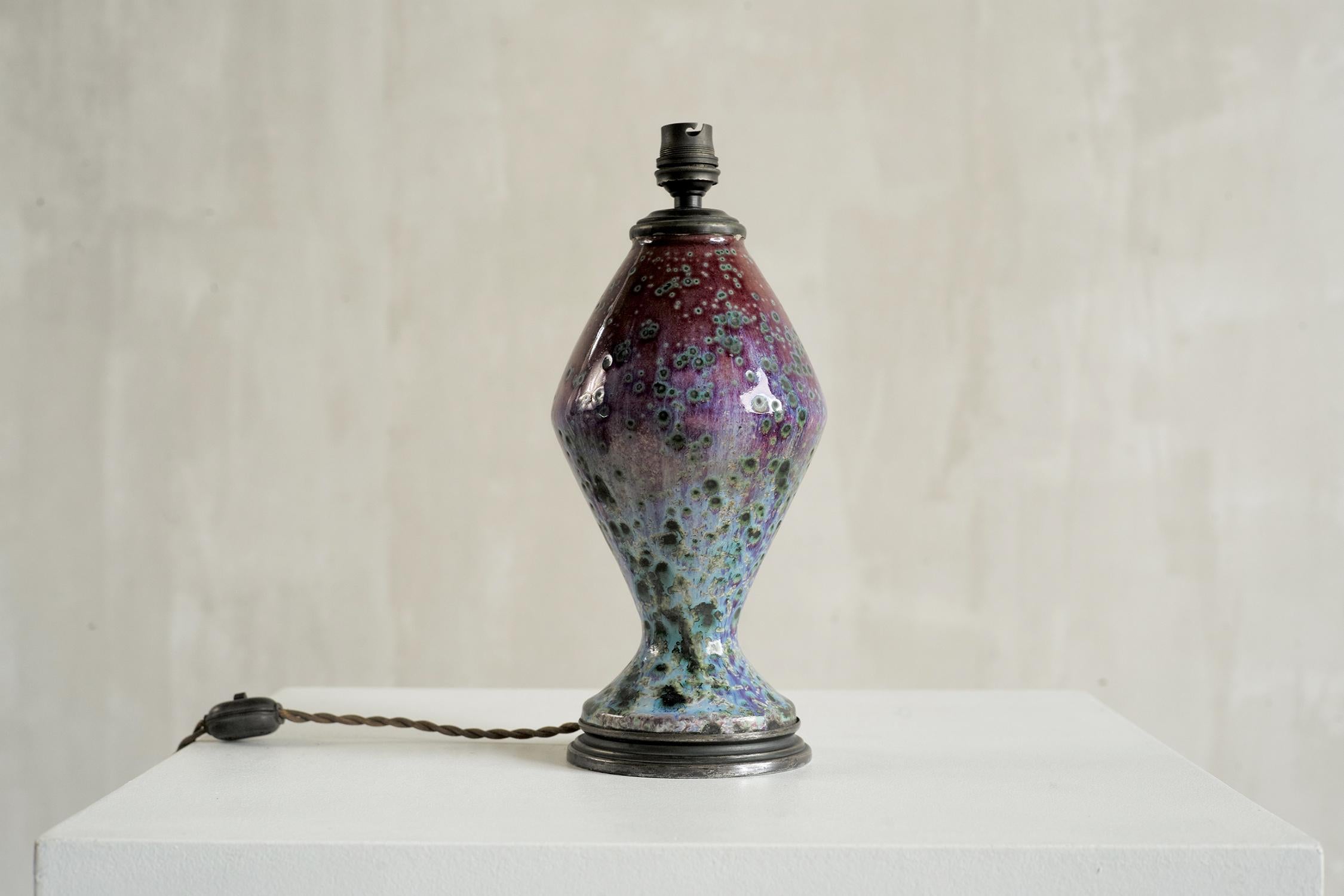 Fernand Rumebe (19875-1952), Enamelled stoneware lamp base signed with the monogram 