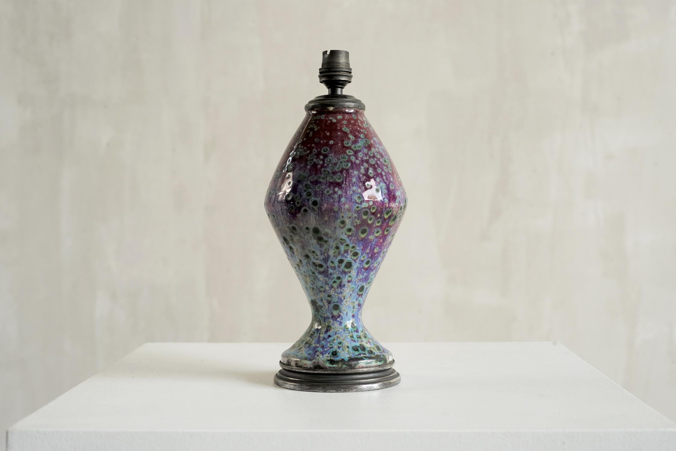 Art Nouveau Fernand Rumebe '1875-1952', Enamelled Sandstone Lamp, France 1920 For Sale