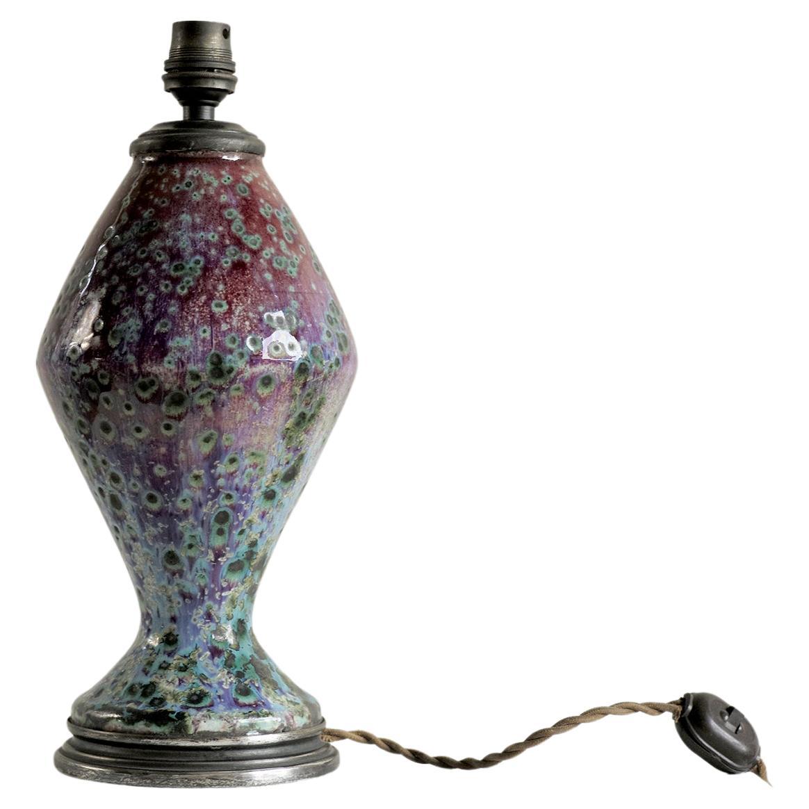 Fernand Rumebe '1875-1952', Enamelled Sandstone Lamp, France 1920 For Sale