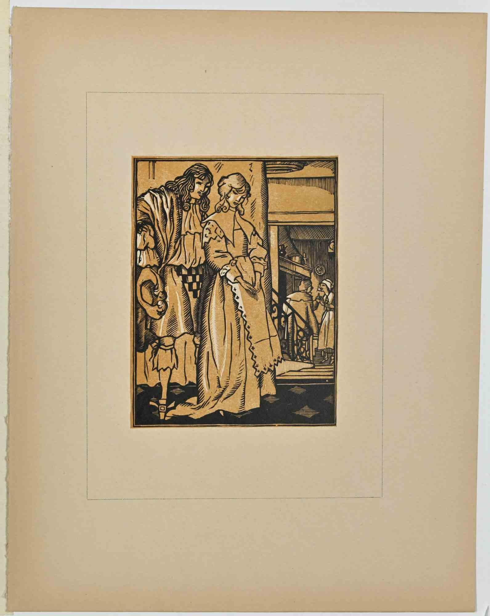 Fernand Simeon Figurative Print - The Romance - Original Woodcut print by Fernand Siméon - Early 20th Century