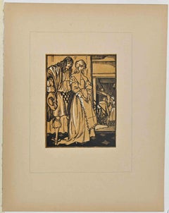 Antique The Romance - Original Woodcut print by Fernand Siméon - Early 20th Century