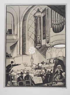 Concert: the Conductor - Original wooodcut, Handsigned