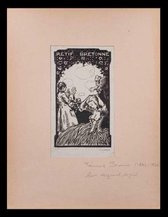 Retif de la Bretonne - gravure sur bois originale de Fernand Simon - début du XXe siècle