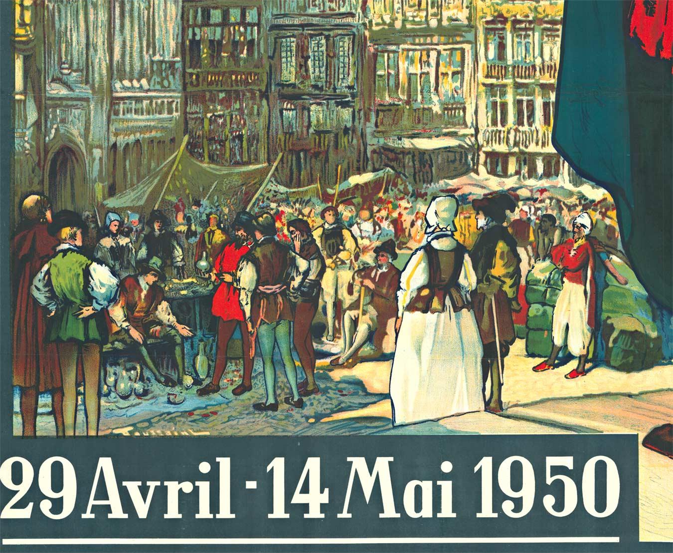 Original Bruxelles Foire Internationale vintage travel poster - Black Landscape Print by Fernand Toussaint