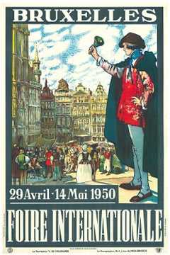 Affiche de voyage vintage originale de la Foire internationale de Bruxelles