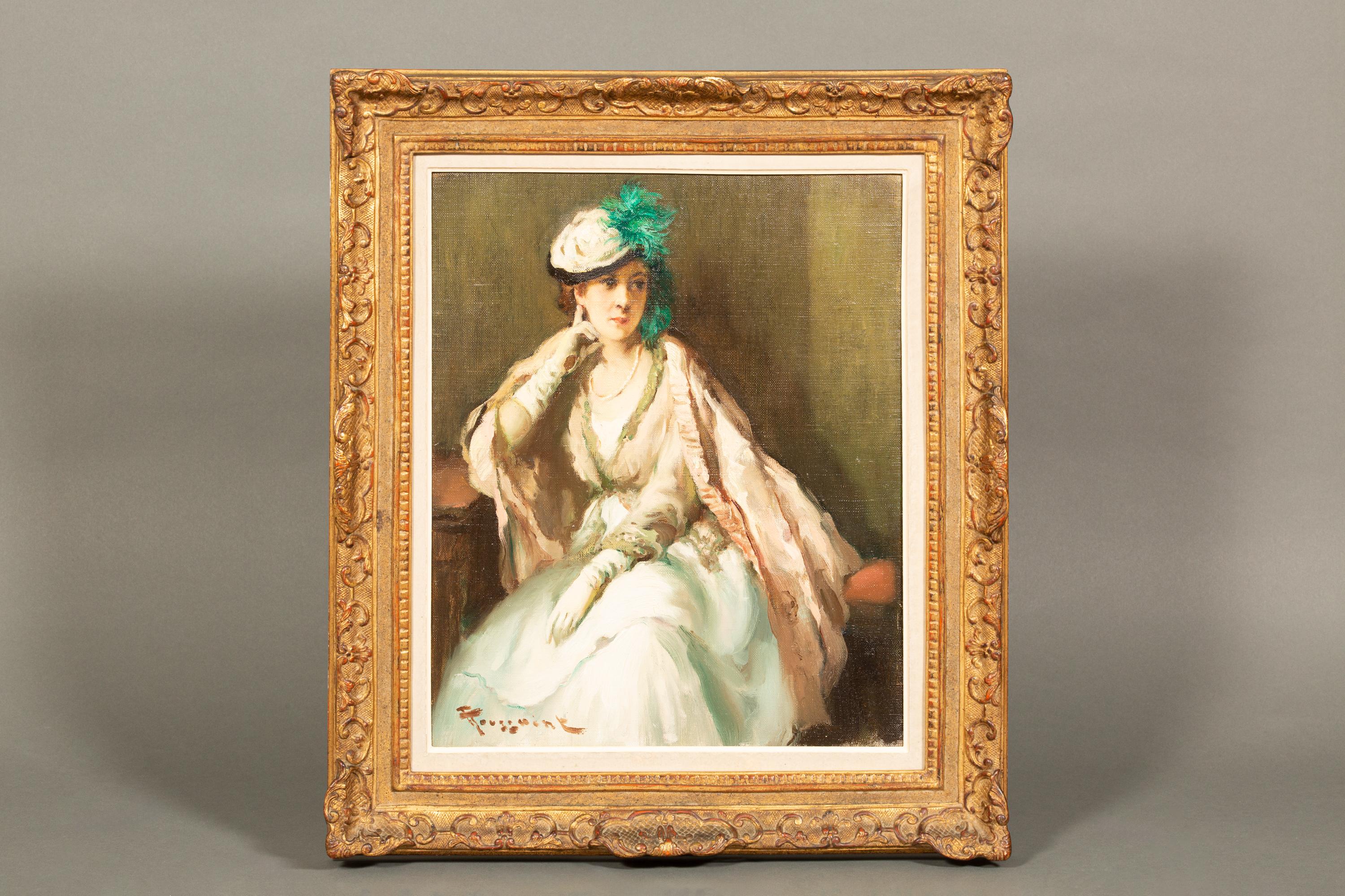 ‘Lady in a Pink Cape’ by Fernand Toussaint (1873 - 1956), Belgian Painter For Sale 9